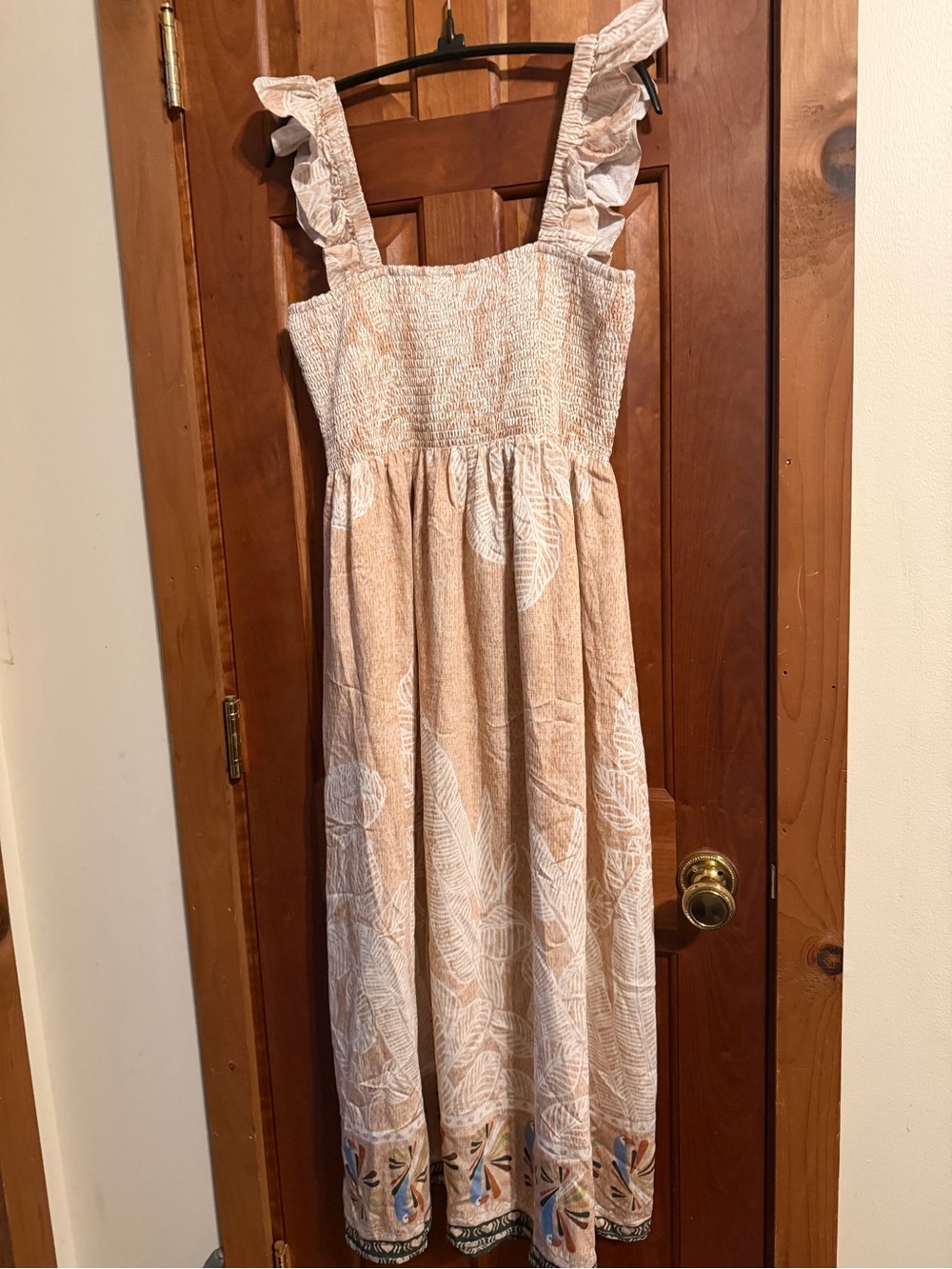 Gigio Beige Smocked Maxi Dress with Ruffle Straps - Picture 4 of 6